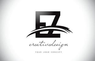 diseño del logotipo de la letra ez ez con swoosh y trazo de pincel negro. vector