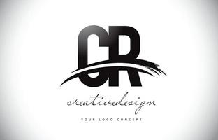 diseño del logotipo de la letra cr cr con swoosh y trazo de pincel negro. vector