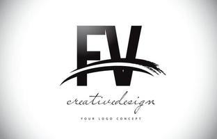 Diseño del logotipo de la letra fv fv con swoosh y trazo de pincel negro. vector