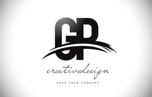 GP G P Letter Logo Design with Swoosh and Black Brush Stroke. vector