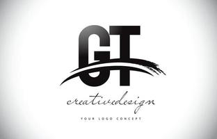 diseño de logotipo de letra gt gt con swoosh y trazo de pincel negro. vector