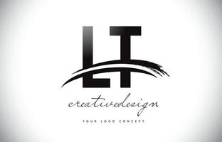 Diseño de logotipo de letra lt lt con swoosh y trazo de pincel negro. vector