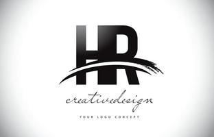 diseño del logotipo de la letra hr hr con swoosh y trazo de pincel negro. vector