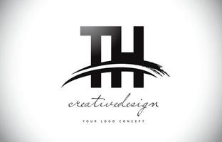 TH T H Letter Logo Design with Swoosh and Black Brush Stroke. vector