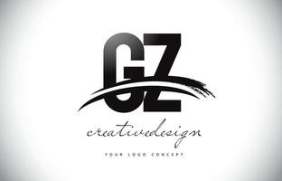 Diseño del logotipo de la letra gz gy con trazo de pincel negro y swoosh. vector