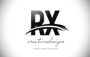 RX R X Letter Logo Design with Swoosh and Black Brush Stroke. vector