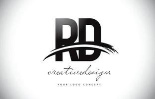 Diseño del logotipo de la letra rd rd con swoosh y trazo de pincel negro. vector