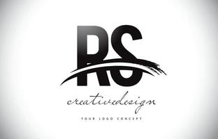 Diseño del logotipo de la letra rs rs con swoosh y trazo de pincel negro. vector