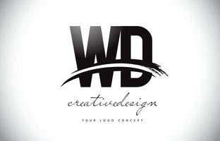 WD W D Letter Logo Design with Swoosh and Black Brush Stroke. vector