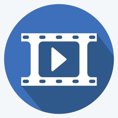 Video Reel Icon in trendy long shadow style isolated on soft blue background