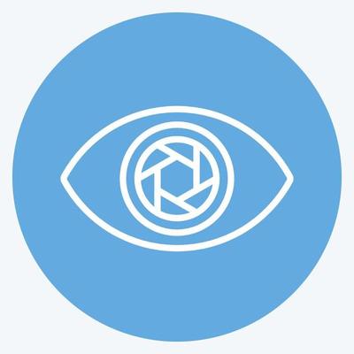 Eye Icon in trendy blue eyes style isolated on soft blue background