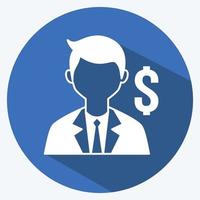 Banker Icon in trendy long shadow style isolated on soft blue background vector