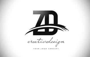 Diseño de logotipo de letra zd zd con swoosh y trazo de pincel negro. vector