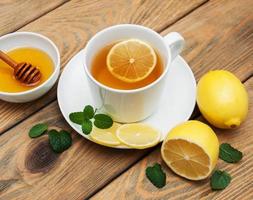 Cup of tea with lemon and ginger photo