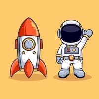 astronaut and rocket cute mascot vector illustration