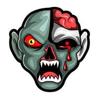cabeza zombie aterrador enojado, mascota esports logo vector ilustración
