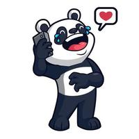 lindo panda risa hablar por teléfono, mascota vector ilustración