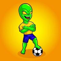 personaje de mascota alienígena jugando al fútbol vector