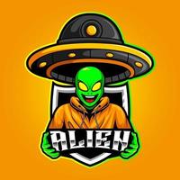Ilustración de vector de logotipo de esports de mascota alienígena y ovni