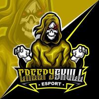 creepy skull sinister, mascot esports logo vector illustration