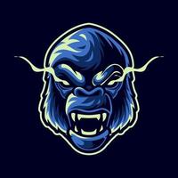 angry gorilla head, mascot logo illustration for esport team and streamer vector