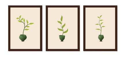 set of botanical Mid century modern minimalist art vector