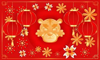 Happy Chinese New Year Tiger Year with Flowers Background Vector Design great as a greeting card, banner, brochure, poster, flyer, or any other projects related to Chinese New Year The Tiger Year 2022