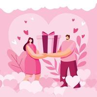 Valentine day background with Couple Flat design. Couple holding the gift box illustration. vector