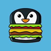 pingüino hamburguesa lindo y divertido vector