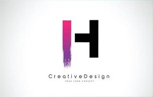 diseño del logotipo de la letra h con un creativo trazo de pincel púrpura rosa. vector