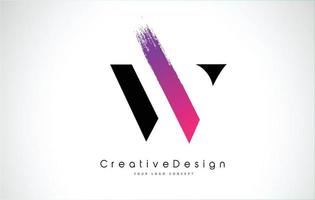 W Letter Logo Design with Creative Pink Purple Brush Stroke. vector