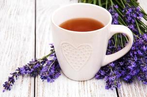 Cup of tea and lavender photo