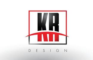 KR K R Logo Letters with Red and Black Colors and Swoosh. vector