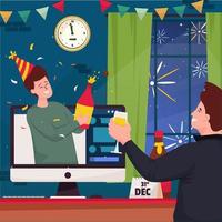 Happy New Year Video Call with Champagne vector