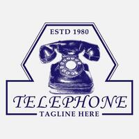 teléfono vintage logo vector, símbolo, ilustración, signo, retro, comunicación, diseño, teléfono, aislado, llamada, icono, tecnología, fondo, conjunto, logotipo, antiguo, marcación, contacto, concepto, conexión, gráfico vector