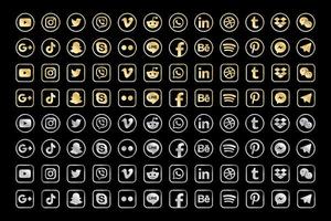 facebook dorado y plateado, instagram, twitter, youtube, whatsapp, dribble, tiktok y muchas más colecciones doradas y plateadas de íconos populares de redes sociales. vector