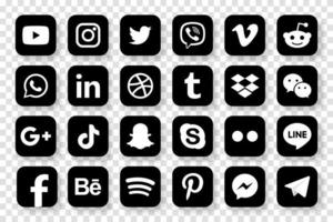 establecer iconos de redes sociales populares. facebook, instagram, twitter, youtube, pinterest, behance, google plus, linkedin, whatsapp, snapchat, tiktok, tumblr, spotify, dropbox y muchos más vector