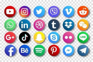 establecer iconos de redes sociales populares. facebook, instagram, twitter, youtube, pinterest, behance, google plus, linkedin, whatsapp, snapchat, tiktok, tumblr, spotify, dropbox y muchos más vector