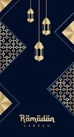 Ramadan Kareem greeting cards set. Ramadan holiday invitations templates collection with gold lettering and arabic pattern vector