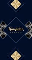 Ramadan Kareem greeting cards set. Ramadan holiday invitations templates collection with gold lettering and arabic pattern vector