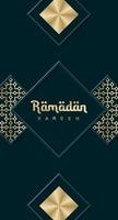 Ramadan Kareem greeting cards set. Ramadan holiday invitations templates collection with gold lettering and arabic pattern vector