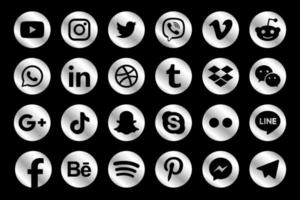 Silver Facebook, Instagram, Twitter, Youtube, WhatsApp, Dribble, Tiktok, Linkedin, Google plus, and many more silver collection of popular social media icons. Vector