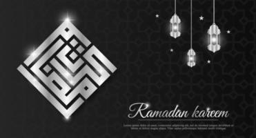 Ramadan Kareem Horizontal banner with golden ramadan calligraphy. 3d gold ramadan calligraphy illustration. Modern arabic greeting design. Vector illustration