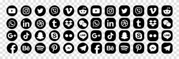 Set popular social media icons. Facebook, instagram, twitter, youtube, pinterest, behance, google plus, linkedin, whatsapp, snapchat, tiktok, tumblr, spotify, dropbox and many more vector