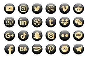 Golden Facebook, Instagram, Twitter, Youtube, WhatsApp, Dribble, Tiktok, Linkedin, Google plus, and many more golden collection of popular social media icons. vector