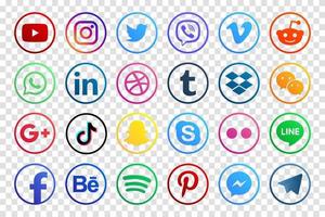 Set popular social media icons. Facebook, instagram, twitter, youtube, pinterest, behance, google plus, linkedin, whatsapp, snapchat, tiktok, tumblr, spotify, dropbox and many more vector