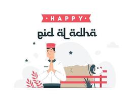 ilustración gráfica vectorial de eid al-adha y la fiesta del sacrificio. ovejas y hombres musulmanes perfectos para afiches y pancartas vector