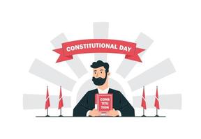 día constitucional. presidente sosteniendo un libro de constitución con una bandera al lado vector
