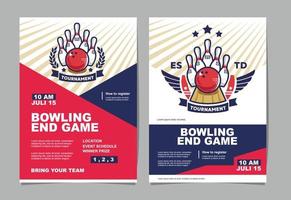 cartel del evento del torneo de bolos y logotipo de bolos vector