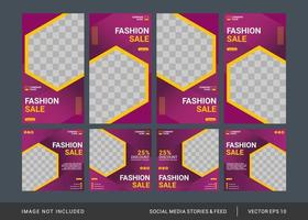 Gradient fashion social media post and stories template vector